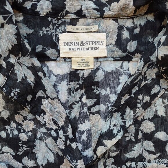 Denim & Supply Ralph Lauren Sheer Floral Blouse Western Boho Indie Size Small - Picture 5 of 6